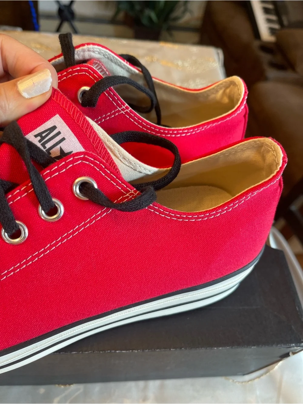 Converse Low-Top Sneakers in Red with Black Laces